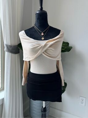 Express Cream Ribbed Neck Top
